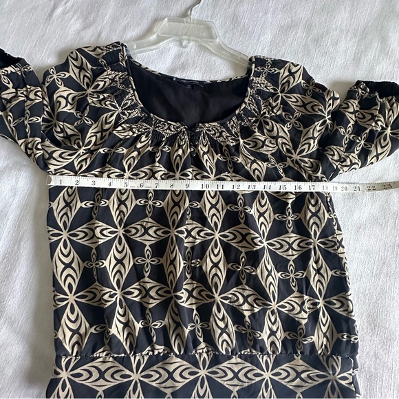 Anne Klein Blouse Womens Petite Small Silk Geometric Boho Peasant Top - Picture 7 of 12